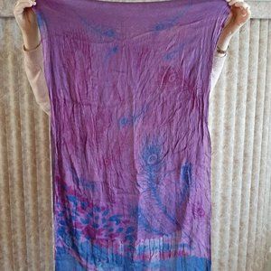 Purple and blue peacock motif scarf